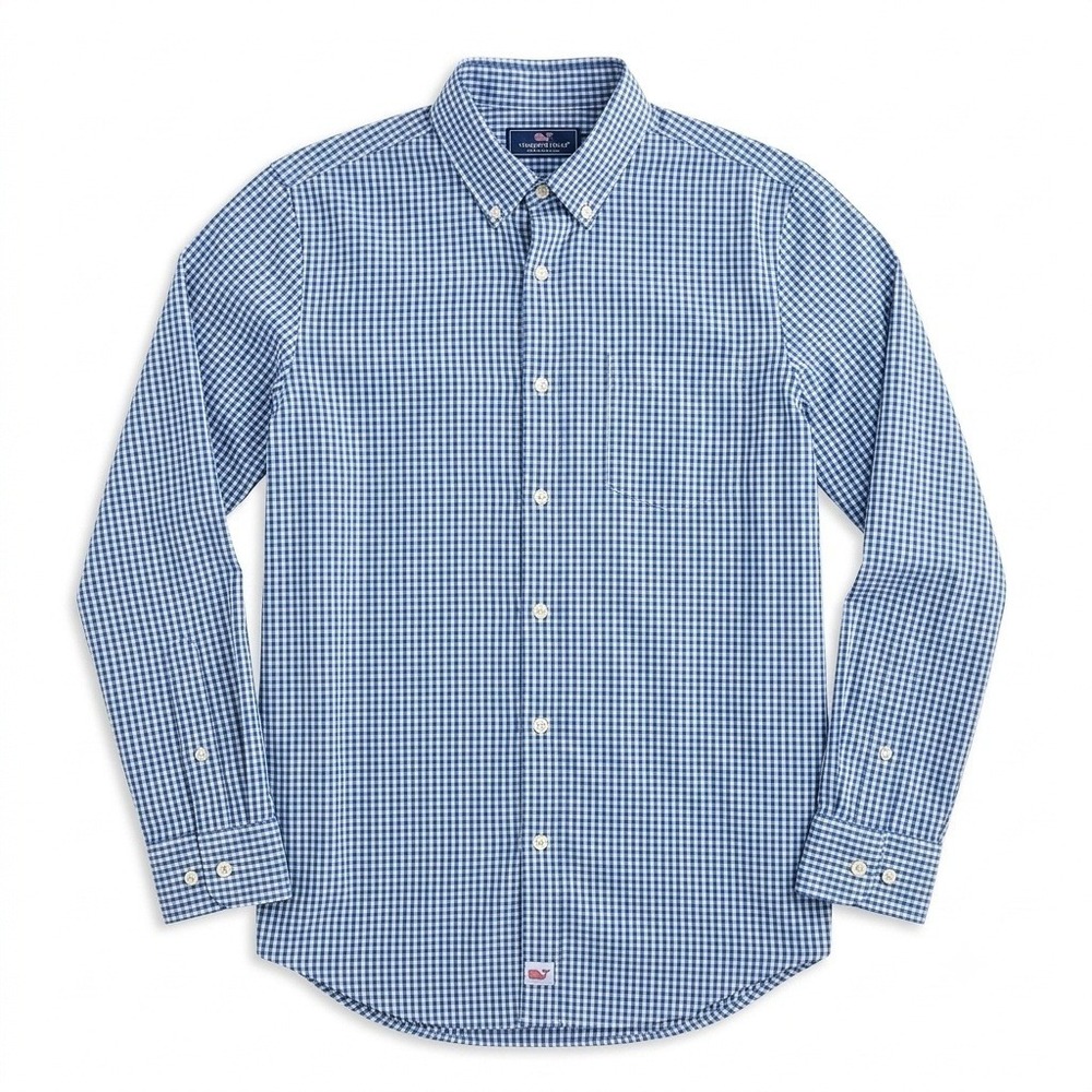 Vineyard Vines Mens Small Slim Fit Murray Shirt Blue Gingham Check Button Down